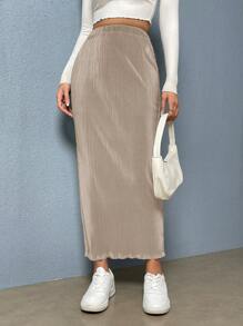 SHEIN Essnce Saia longa casual minimalista de cor sólida feminina