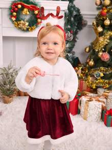 Bộ 2 váy và áo khoác cho bé gái màu đỏ Giáng sinh mềm mại ấm áp & thoải mái thanh lịch dễ thương, trang phục thường ngày, mùa thu đông - Nhiều màu - Xem 1