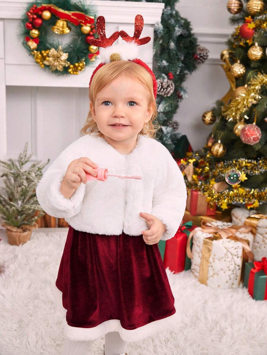 Bộ 2 váy và áo khoác cho bé gái màu đỏ Giáng sinh mềm mại ấm áp & thoải mái thanh lịch dễ thương, trang phục thường ngày, mùa thu đông - Nhiều màu - Xem 1