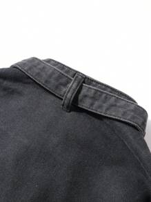 Manfinity Streetrush Chaqueta vaquera casual de manga larga con media cartera con cremallera de unicolor para hombres primavera y otoño