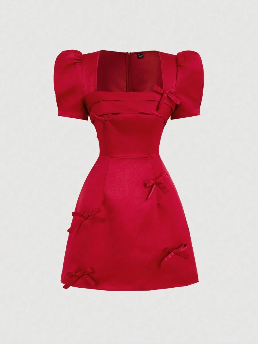 SHEIN MOD Bow Decor Vintage Style Girls Summer Dress