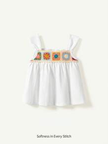 Cozy Pixies Baby Girl Crochet Pattern Color Block Sleeveless Pullover Sweater With Round Neck - White - View 5