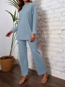 Drop Shoulder Split Hem Tee & Pants