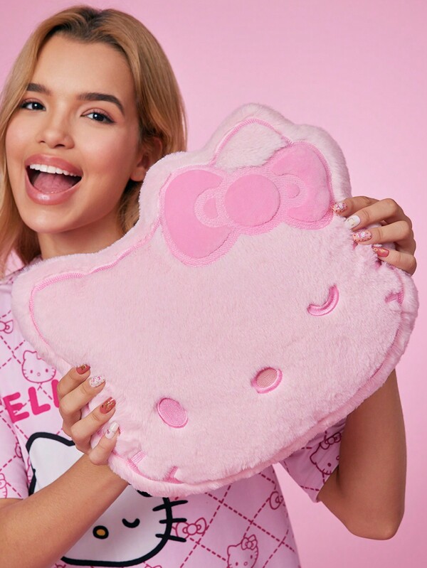 HELLO KITTY AND FRIENDS | SHEIN Pink Kitty Bow Embroidered Design Throw Pillow