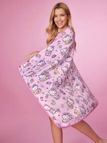 HELLO KITTY AND FRIENDS | SHEIN Flannel Full Pattern Blanket - Pink - View 2