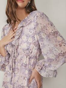 SHEIN 女士优雅纯色不对称领口荷叶边连体裤，夏季 - 紫色 - 查看 7