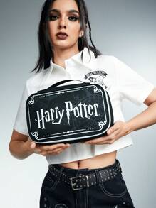 Harry Potter | ROMWE Hogwarts Badge Pattern Cosmetic Bag Set Of 3 For Travel And Storage - Black - View 6