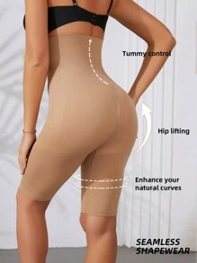 Quần short giảm béo eo cao màu trơn liền mạch - Màu be - Xem 2