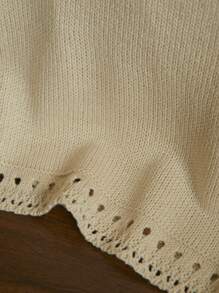 Uhlyne 女士春秋纯色镂空挂脖宽松休闲针织上衣 - 杏色 - 查看 4