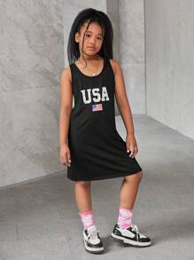 SHEIN Tween Girls Extended Size Casual Pullover Letter Print Knit Dress