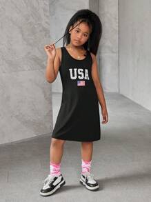 SHEIN Tween Girls Extended Size Casual Pullover Letter Print Knit Dress