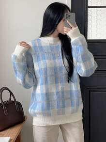 DAZY Women's Thick Plaid Thermal Lined Pullover Sweater,Fall Clothes
