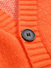 Claim Dot 男士撞色落肩开衫，适合日常穿着，返校出门，落肩橙色和白色厚实开衫，休闲撞色开衫，送给丈夫，送给男朋友的礼物，男士开衫，开衫毛衣，纽扣开衫，男士毛衣，男士开衫，适合秋冬