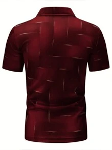 Manfinity Dauomo Men's Simple Printed Short Sleeve Polo Shirt - Burgundy - View 2