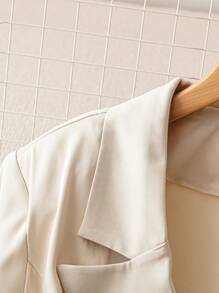 SHEIN Unity Plus Size Women's Spring And Autumn Solid Color Three-Quarter Sleeves Lotus Leaf Hem Suit Jacket - Apricot - View 3