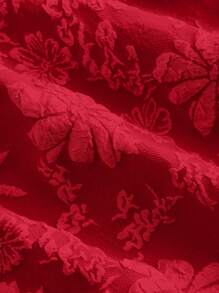 SHEIN MOD 提花情人节约会之夜红色抹胸连衣裙 - 紅色 - 查看 3