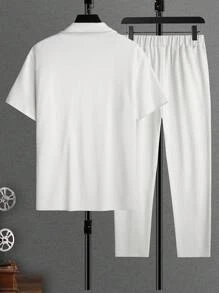 Manfinity Homme Men's White Short Sleeve Shirt And Trousers Set - White - View 2