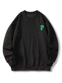 Chillumni Men's Letter Graphic Crew Neck Loose Fit Casual Sweatshirt - Black - View 1