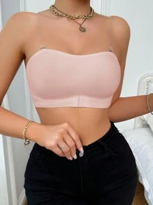 SHEIN 女士纯色抹胸前扣式胸罩 - 粉色 - 查看 4