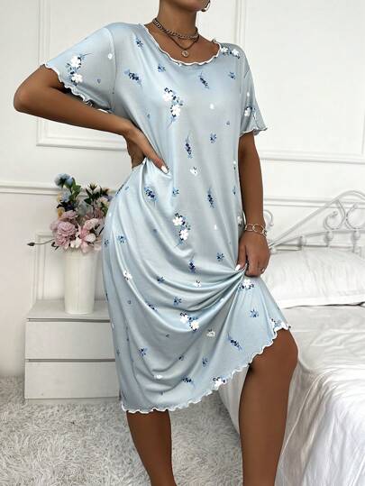 Bloemen Print Short Sleeve Nightgown Babydoll Perfect