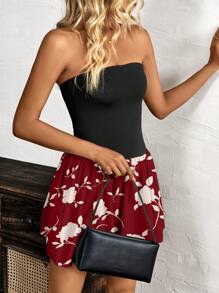 Zolique Women's Solid Color Printed Patchwork Tube Top Dress