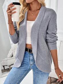 SHEIN LUNE Women's Solid Color Casual Long Sleeve Cardigan - Grey - View 5