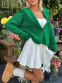 EURMUSE Knitwear Fluffy Cardigan With Deep V Neck - Green - View 3