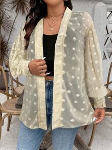 Calvaya Plus Size Women's Solid Color Mesh Long Sleeve Jacket Fall Cloth For Women - Apricot - View 4