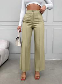 EURMUSE High Waist Wide Leg Pants - Beige - View 1