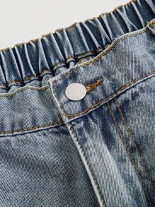 SHEIN MOD Plus Size Women's Jeans Casual Loose Wide Leg Pants Ripped Blue - Medium Wash - View 3