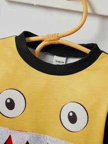 Baby Boy Cute  Textured Graphic Long Sleeve Top And Pants Set, Spring Autumn