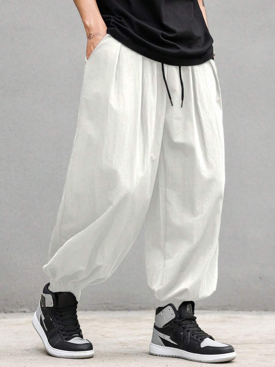 Claim Dot 男士抽绳口袋直筒休闲时尚街头百搭长裤，秋季 - 淺灰色 - 查看 1