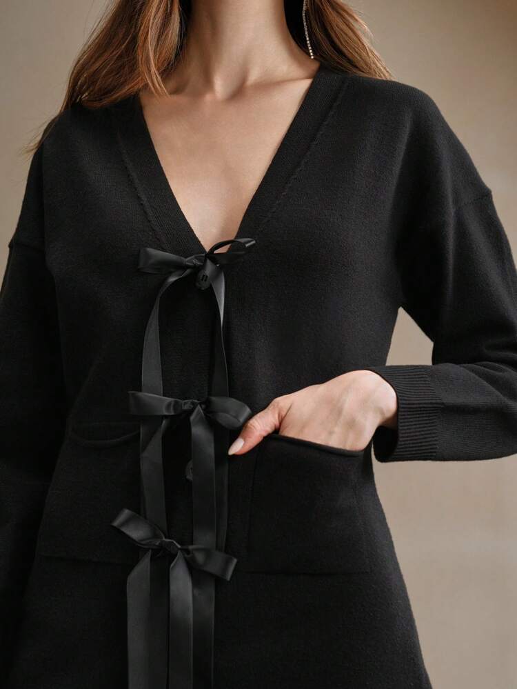 Women's Urban Elegant Ribbon Bow Cardigan Sweater