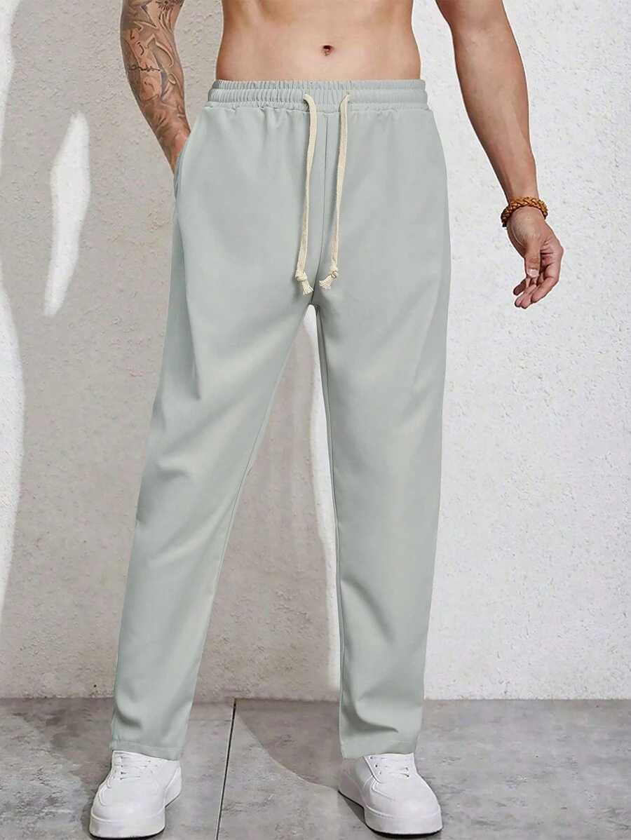 Manfinity Homme 男士純色簡約休閒束口褲 - 灰色 - 查看 1