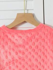 2pcs Tween Girls Pink Simple Jacquard  Lounge Pants And Long Sleeve Top Set - Pink - View 6