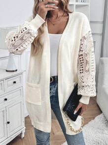 SHEIN Clasi Cárdigan suéter con mangas de encaje cosido