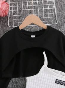 SHEIN Conjunto de 2 peças de calças e moletom casual texturizado para meninas adolescentes