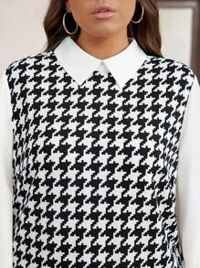 SHEIN LUNE Váy thường ngày cỡ lớn mùa xuân và thu thường ngày đen trắng họa tiết răng sói chắp vá tay áo đèn lồng 2 trong 1 - Đen và trắng - Xem 5