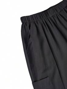 TaskEZ 2pcs Women Healthcare Uniform - Solid Color V-Neck Blouse & Slit Long Pants, Scrub Sets - Black - View 7