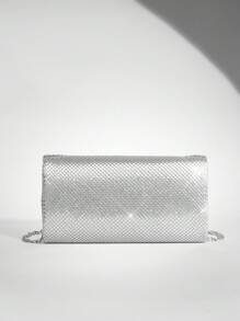 SHEIN BAE 蝴蝶結三摺晚宴手拿包，簡約時尚，適用於女性日常派對 - 銀色 - 查看 5