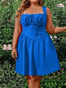 Celure Plus Size Solid Color Ruched Bust Sleeveless Dress