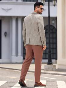 Manfinity VCAY 2 pezzi Completo da uomo - Giacca casual sartoriale in tessuto gingham intrecciato e pantaloni casual a gamba dritta, abbigliamento da ufficio per primavera e autunno