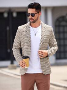 Manfinity VCAY 2 pezzi Completo da uomo - Giacca casual sartoriale in tessuto gingham intrecciato e pantaloni casual a gamba dritta, abbigliamento da ufficio per primavera e autunno