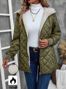 EMERY ROSE Áo khoác chần bông dài tay có mũ trùm đầu thường ngày cho nữ, mùa đông - xanh quân đội - Xem 7