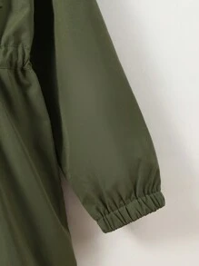 SHEIN Áo khoác dài vừa phải thời trang cho bé gái tuổi mới lớn có cạp chun và mũ trùm đầu - xanh quân đội - Xem 5