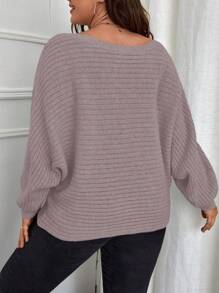 SHEIN LUNE Plus Size Solid Color Crew Neck Long Sleeve Sweater, For Winter Knit Pullover Fall - Dusty Pink - View 2