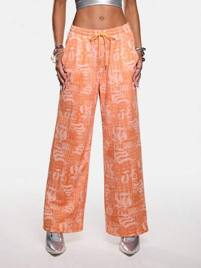 Artemosfera Artist Women's Casual Loose Printed Long Straight Leg Sweatpants, Y2K Style, For Holiday, Spring, Festival, Western Wear