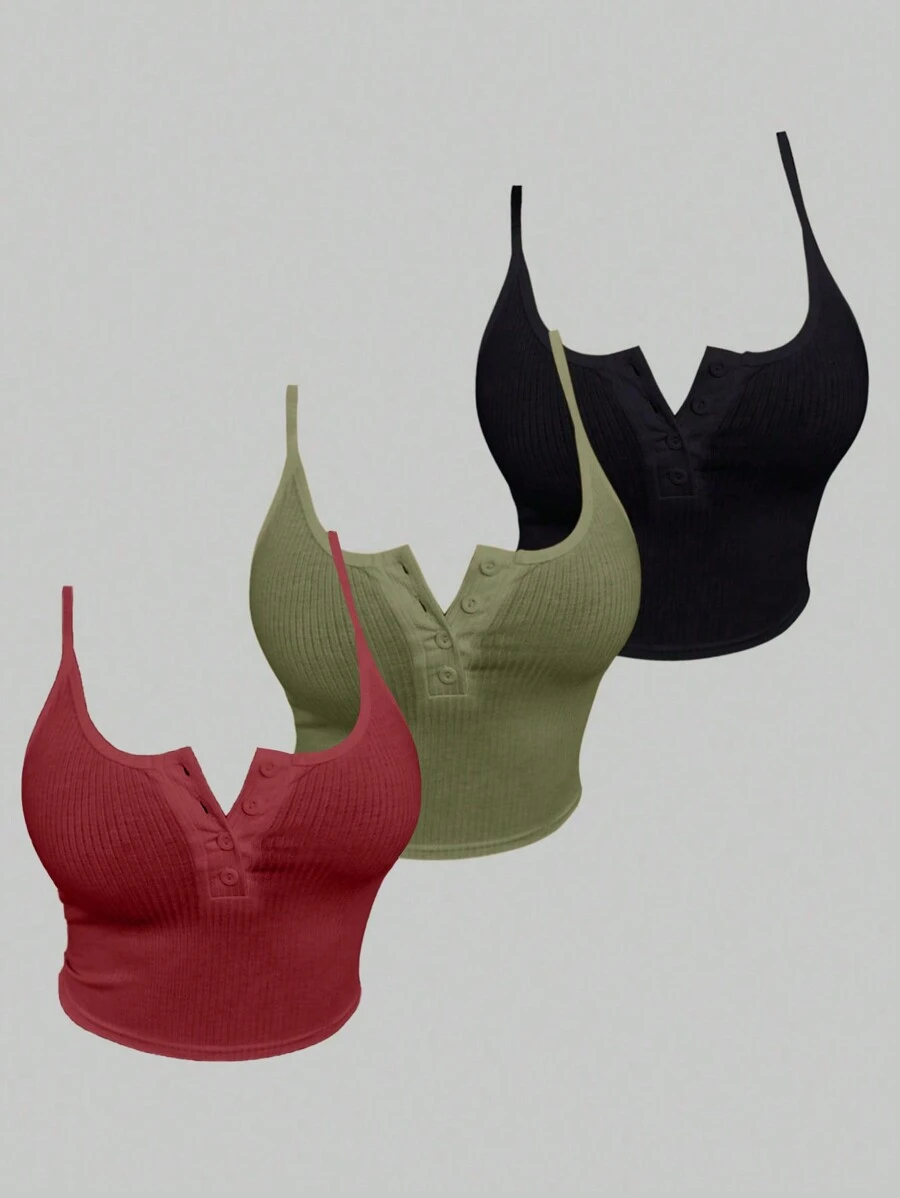 Chiquease Conjunto multicolor de camisa de tirantes con abertura y botones para mujer de verano - Multicolor - Ver 1