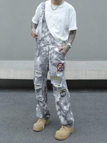 Manfinity EMRG Tổng thể yếm denim có dây đeo rộng in rách cho nam - Nhiều màu - Xem 4