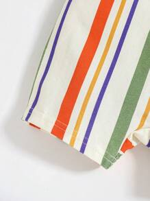Cozy Pixies Baby Boy Colorful Striped Lapel Short Sleeve Half-Placket Romper - Apricot - View 3